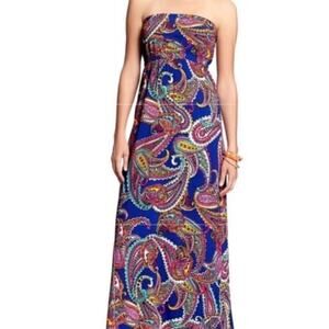 Banana Republic Maxi Dress Size 12 Strapless Bright Blue Paisley Print Boho